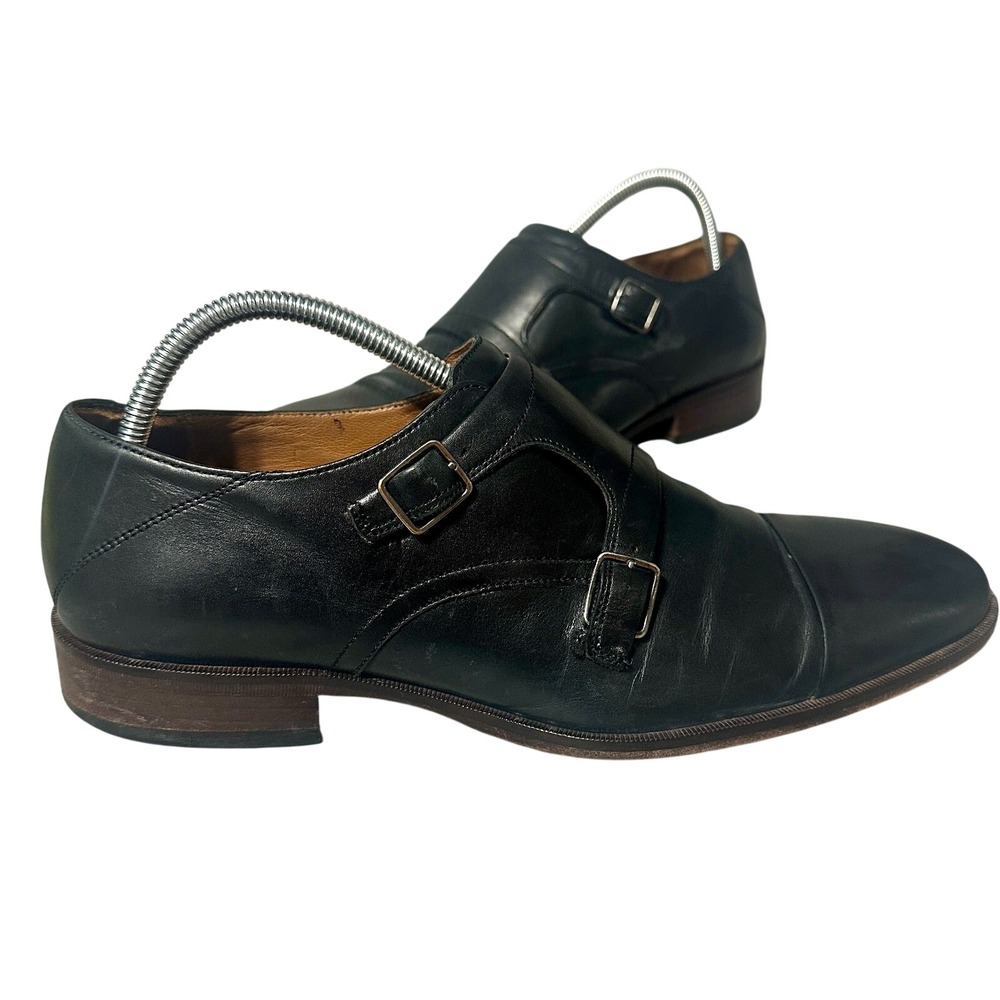 Johnston & Murphy Dress Shoes Double Monk Strap Men 10M Black Cap Toe Leather